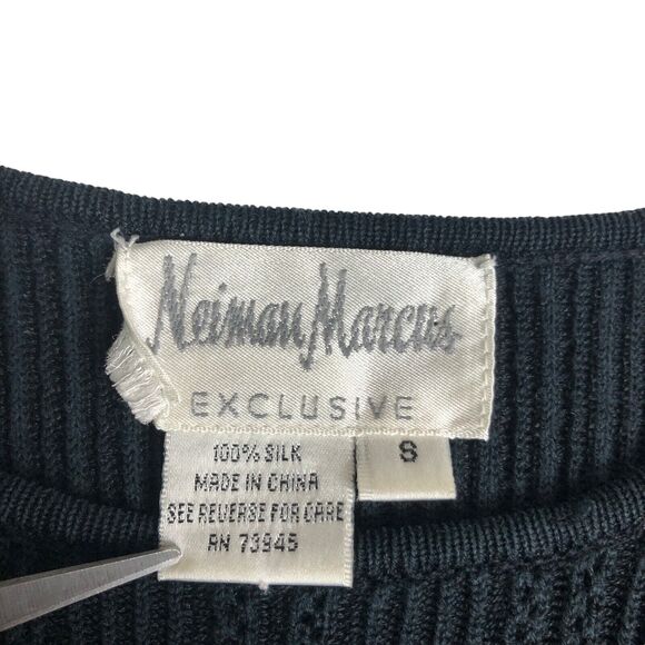 Neiman Marcus Exclusive Sweater Top Womens Small Black Silk Short Sleeve Knit - Picture 7 of 14
